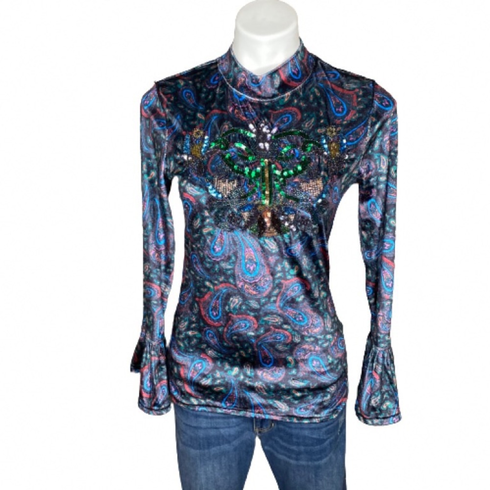 We The Free Paisley Sequin Bell Sleeve Top
